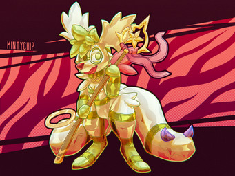 abstract_background ambiguous_gender anthro bdsm big_ears big_tail bondage bound collar demon_horns_(accessory) digitigrade glistening glistening_body glistening_latex green_hair hair halo holding_object infinity_symbol latex multi_tail permanent red_nose solo staff symbol tail tail_mouth unusual_anatomy unusual_tail mintychipart nintendo pokemon rubbermon chessy_(shaymin) animate_inanimate demon generation_4_pokemon legendary_pokemon pokemon_(species) shaymin sky_forme_shaymin 2025 digital_drawing_(artwork) digital_media_(artwork) hi_res krita_(artwork) shaded