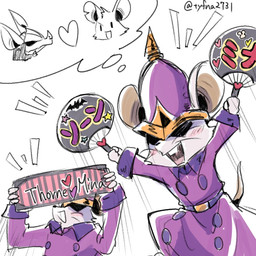anthro buckteeth cheering clothing coat female group guard hat headgear headwear heart_symbol holding_object holding_sign kemono male open_mouth romantic romantic_couple sign teeth thought_bubble topwear whiskers tyfna2731 mina_the_hollower yacht_club_games mina_(mina_the_hollower) thorne_(mina_the_hollower) bat mammal mouse murid murine rodent 1:1