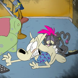 all_fours anthro blush bottomless butt butt_sniffing clenched_teeth clothed clothing door duo footwear furniture furniture_lamp hand_on_butt male male/male raised_tail shirt shirt_only shoes sniffing sofa stairs surprised tail teeth toony topwear topwear_only tv_remote sparkle_cat nickelodeon rocko's_modern_life rocko_rama domestic_cat felid feline felis macropod mammal marsupial wallaby 1:1 digital_media_(artwork)