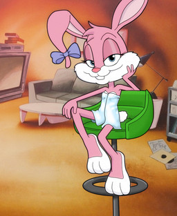 3_toes 4_fingers anthro barefoot big_feet biped black_eyebrows blue_eyes breasts buckteeth chair closed_smile cotton_tail ear_bow electronics eyebrows eyelashes feet female female_anthro fingers fur furniture furniture_lamp half-closed_eyes hand_on_own_cheek head_tuft humanoid_hands inside looking_at_viewer mouth_closed multicolored_body multicolored_fur narrowed_eyes pink_body pink_ears pink_fur pink_inner_ear plantigrade pupils short_tail sitting small_breasts smile smiling_at_viewer sofa solo table tail teeth television toes towel towel_only tuft two_tone_body two_tone_fur vinyl_record wearing_towel white_body white_fur white_tail young young_anthro young_female mopgoblin tiny_toon_adventures warner_brothers babs_bunny lagomorph leporid mammal rabbit 2026 hi_res