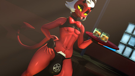 5_fingers alcohol areola bedroom_eyes beverage big_bulge black_clothing black_eyes black_gloves black_handwear black_thong black_underwear bow_tie bulge clothed clothing clothing_pull container cup drinking_glass femboy fingerless_gloves fingers freckles glass glass_container glass_cup gloves hair handwear horn inside long_tail looking_at_viewer male narrowed_eyes navel nipples occult_symbol pentagram pubes pubic_tattoo pupils red_body red_skin seductive sharp_teeth short_hair shot_glass skimpy slit_pupils smile solo spiked_tail spikes spikes_(anatomy) symbol tail tattoo teeth thick_thighs thong thong_pull tongue tongue_out underwear underwear_pull white_hair white_pubes wide_hipped_humanoid wide_hipped_male wide_hips yellow_sclera sarah_dellen valorlynz_(modeler) hellaverse helluva_boss moxxie_(helluva_boss) demon demon_humanoid horned_humanoid humanoid imp tailed_humanoid 16:9 2025 3d_(artwork) digital_media_(artwork) hi_res source_filmmaker_(artwork) widescreen