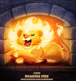 brick eyes_closed feral fire fireplace flaming_hair fur humor male open_mouth orange_body orange_fur pseudo_hair pun roaring solo stick teeth text visual_pun wood yellow_body yellow_fur piper_thibodeau felid lion mammal pantherine digital_media_(artwork) digital_painting_(artwork) painting_(artwork) url