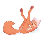 2024 6:5 absurd_res anthro breasts canid canine disney female fox fur genitals hi_res holding_both_legs legs_up looking_at_viewer lying maid_marian mammal markings nipples on_back orange_body orange_eyes orange_fur pawpads paws pussy red_fox robin_hood_(disney) simple_background smile solo tail tail_markings true_fox vistamage white_background