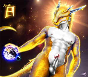 anthro balls blue_eyes earth erection genitals hand_on_planet humanoid_genitalia humanoid_penis looking_at_viewer macro male moon non-mammal_balls nude penis planet planet_dwarfing solo space star sun tail terra_macro darkgoose mythology dragon mythological_creature mythological_scalie scalie digital_media_(artwork)