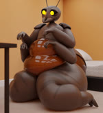 4_arms ambiguous_gender antennae_(anatomy) anthro arthropod_abdomen bed bedroom belly belly_jiggle big_belly furniture glistening glistening_body glowing glowing_eyes inside jiggling morbidly_obese multi_arm multi_limb not_furry obese overweight pillow sitting solo thick_thighs thigh_jiggle kolajo animal_humanoid ant arthropod arthropod_humanoid honeypot_ant humanoid hymenopteran insect 3d_(artwork) 3d_animation animated digital_media_(artwork) no_sound short_playtime webm