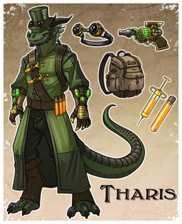 3_toes 5_fingers alternative_fashion anthro backpack belt biped border bottomwear claws clothed clothing coat digitigrade ear_fins eyewear eyewear_on_head feet fin fingers footwear front_view gloves goggles goggles_on_head green_body green_scales grey_body grey_scales grin gun hair handwear hat headgear headwear horn laboratory_equipment laboratory_glassware male multicolored_body multicolored_scales pants ranged_weapon scales scientific_instrument shoes simple_background smile solo spikes standing steampunk syringe tail test_tube toe_claws toeless_footwear toeless_shoes toes top_hat topwear two_tone_body two_tone_scales weapon white_border neodokuro mythology tharis dragon mythological_creature mythological_scalie scalie 2013 digital_media_(artwork) hi_res model_sheet