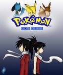 black_eyes black_hair blue_body brown_body clothing female group hair male scarf yellow_body jhony_ryu nintendo pokemon pokemon_reloaded kate_(pokemon_reloaded) mark_(pokemon_reloaded) eevee generation_1_pokemon generation_4_pokemon human mammal pikachu pokemon_(species) riolu