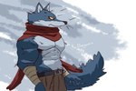 anthro blue_body blue_fur fur male muscular muscular_anthro muscular_male scarf solo yellow_eyes crimenes dragon_ball dragon_ball_super bergamo canid canine canis mammal wolf absurd_res hi_res