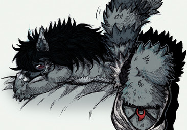 anthro arm_tuft asian_clothing ass_up beads bed bedroom_eyes biped black_fur_markings black_hair black_nose blush bottomwear breath butt chest_tuft clothed clothing curly_hair dipstick_ears ear_markings ear_tuft east_asian_clothing elbow_tuft facial_hair facial_tuft first_person_view fluffy fluffy_body fluffy_tail fundoshi fur furniture goatee grey_body grey_fur grey_hair hair japanese_clothing leg_tuft long_hair long_tail looking_at_viewer lying magatama male male_anthro markings multicolored_body multicolored_ears multicolored_fur multicolored_hair narrowed_eyes neck_tuft on_front panting pants partially_clothed presenting presenting_hindquarters raised_tail red_clothing red_eyes seductive solo tail tuft underwear waist_tuft white_body white_clothing white_fur jwbash roku_(jwbash) lemur mammal primate ring-tailed_lemur strepsirrhine absurd_res guide_lines hatching_(art) hi_res shaded