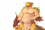 5_fingers anthro belly bottomwear chest_tuft claws clothed clothing collarbone fingers front_view horn kemono loincloth looking_at_viewer male markings orange_body orange_skin pupils simple_background skimpy slit_pupils solo tail tan_body tan_skin topless tuft white_background lowerkuo mythology dragon mythological_creature mythological_scalie scalie