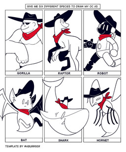 6_legs antennae_(anatomy) anthro black_clothing black_hat black_headwear clothing fin front_view group happy hat headgear headwear insect_wings kerchief machine male metallic_body red_kerchief screen screen_face sharp_teeth simple_background size_difference smaller_male smile spread_wings stinger teeth text white_background white_body white_eyes wings golde golde_(golde) ape aquatic arthropod bat dinosaur dromaeosaurid fish gorilla haplorhine hornet hymenopteran insect mammal prehistoric_species primate reptile robot saurischian scalie shark theropod vespid wasp digital_media_(artwork) english_text