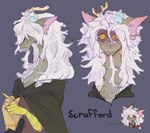 anthro antlers beard broken_antler cape clothing facial_hair fingers fur grey_body grey_fur hair horn long_hair red_eyes simple_background solo tuft white_hair yellow_sclera chaosaliien friendship_is_magic hasbro mlp_g5 my_little_pony discord_(mlp) chimera draconequus digital_media_(artwork)