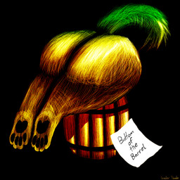 ambiguous_gender anthro barrel big_butt butt fur paws solo tail text thick_thighs trapped tender_thunder ambiguous_species 1:1 absurd_res english_text hi_res