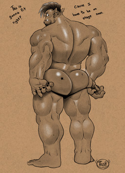 back_groove back_muscles biceps butt calf_muscles clothed clothing deltoids dialogue dressing ear_piercing ear_ring facial_piercing feet fingers hair holding_clothing holding_object holding_underwear lip_piercing looking_at_viewer looking_back male muscular muscular_humanoid muscular_male not_furry piercing rear_view ring_piercing simple_background solo standing teeth text toes topless topless_humanoid topless_male triceps tusks underwear underwear_only tush_(artist) humanoid orc absurd_res digital_media_(artwork) english_text hi_res monochrome