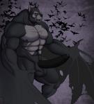 abs anthro areola balls biceps big_balls big_muscles big_penis biped black_body black_fur black_nipples black_nose black_penis black_tongue bodily_fluids claws erection fangs feral foreskin front_view fur genital_fluids genitals glowing glowing_eyes grey_body grey_fur huge_muscles humanoid_genitalia humanoid_penis leaking male membrane_(anatomy) membranous_wings muscular muscular_anthro muscular_male nipples nude open_mouth partially_retracted_foreskin pecs penis precum presenting pubes realistic_wings solo standing teeth tongue vein veiny_penis wings vamplust bat mammal 2014 dark_theme hi_res