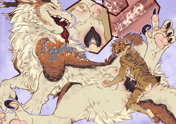 4_toes 5_fingers 5_toes animal_genitalia animal_penis animal_vulva anthro anthro_on_feral anthro_penetrating anthro_penetrating_female anthro_penetrating_feral antlers areola bestiality biped black_claws black_genitals black_stripes black_vulva blush bodily_fluids breast_grab breasts brown_body brown_fur canine_genitalia canine_vulva cervical_contact cervix cheek_tuft chest_tuft claws close-up crotch_breasts cum cum_from_vagina cum_in_uterus cum_in_vagina cum_inside cum_on_penis curling_toes cutaway digitigrade duo ejaculation enjoying erection eyes_closed facial_tuft fangs feet feline_genitalia feline_penis female female_feral female_on_anthro female_on_bottom female_penetrated feral feral_penetrated finger_claws fingers fluffy forked_tongue from_front_position fur genital_fluids genitals grabbing hair hand_on_breast happy happy_sex horn internal internal_vaginal interspecies larger_female larger_feral larger_penetrated larger_sub leaking leaking_cum looking_at_another looking_pleasured lying male male/female male_anthro male_on_feral male_penetrating male_penetrating_female male_penetrating_feral mane markings missionary_position monotone_genitals multicolored_body multicolored_fur narrowed_eyes neck_tuft nipple_fetish nipple_play nipples nude nude_anthro on_back on_bottom open_mouth open_smile orange_body orange_fur pawpads paws penetration penile penile_penetration penile_spines penis penis_in_vagina pinch pink_genitals pink_nipples pink_pawpads pink_penis quadruped raised_leg red_tongue sabertooth_(anatomy) sex sharp_teeth short_tail simple_background size_difference smaller_anthro smaller_male smaller_on_top smile spots spotted_body spread_legs spreading striped_body striped_fur stripes submissive tail tan_body tan_fur teat_play teats teeth toe_claws toes tongue tongue_out tuft uterus vaginal vaginal_fluids vaginal_penetration vulva white_body white_fur white_mane incorgnito assadae_(serreis) reis_(serreis) felid felkin mammal prehistoric_species saber-toothed_tiger smilodon 2025 hi_res