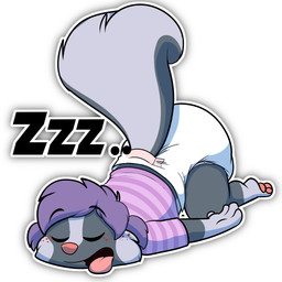 anthro clean_diaper clothed clothing diaper female lying on_front sleeping solo wearing_diaper baltnwolf mammal mephitid skunk 1:1 absurd_res hi_res