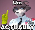 anthro clothed clothing eyewear female glasses looking_at_viewer solo teeth text wearing_glasses joellovejuno beastars juno_(beastars) canid canine canis mammal wolf 3d_(artwork) digital_media_(artwork) hi_res meme reaction_image source_filmmaker_(artwork)