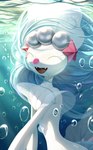 anthro blue_hair breast_squish breasts bubble eyelashes eyes_closed fangs female gem hair happy open_mouth pearl_(gem) small_breasts solo squish starfish_(accessory) teeth tongue underwater water white_body pipopoppu nintendo pokemon asterozoan echinoderm generation_7_pokemon marine pokemon_(species) primarina starfish 2023 absurd_res hi_res