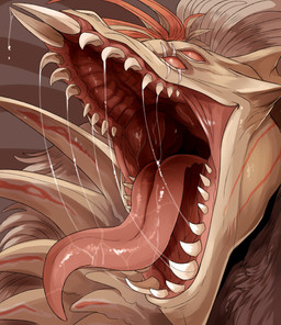ambiguous_form ambiguous_gender beady_eyes bodily_fluids mouth_shot multi_eye open_mouth red_eyes red_tongue saliva saliva_on_tongue saliva_string sharp_teeth solo tan_body teeth tongue tongue_out swampjaws mythology ghul dragon mythological_creature mythological_scalie scalie species_request absurd_res hi_res
