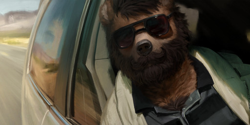 anthro beard car car_interior clothing coat eyewear facial_hair hair male reflection solo sunglasses topwear vehicle geewolf the_hangover bear mammal 2025 digital_drawing_(artwork) digital_media_(artwork) hi_res signature