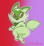 balls fur genitals green_body green_fur male red_eyes solo sherwind52 nintendo pokemon generation_9_pokemon pokemon_(species) sprigatito absurd_res hi_res