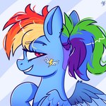 blue_body female feral hair pink_eyes ponytail smile solo wings galaxy_swirl friendship_is_magic hasbro my_little_pony mythology rainbow_dash_(mlp) equid equine mammal mythological_creature mythological_equine pegasus 1:1 hi_res