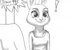 brokeguy21 comic disney english_text exclamation_point female greyscale judy_hopps lagomorph leporid mammal monochrome rabbit solo text zootopia