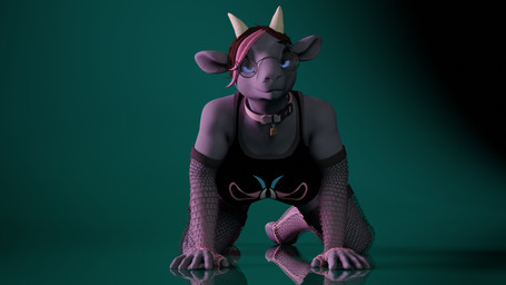 all_fours anthro bell bell_collar clothed clothing collar eyewear female fishnet_clothing glasses reflection solo neo_nakamura rose_(rosethegoat) bovid caprine goat mammal 16:9 3d_(artwork) absurd_res digital_media_(artwork) hi_res widescreen