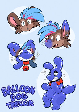 balloon_animal bell bell_collar bodily_fluids brown_body brown_fur buckteeth collar ear_piercing ear_ring forced forced_smile forced_transformation fur inanimate_transformation jewelry markings onomatopoeia piercing red_collar ring_piercing solo sound_effects sweat sweatdrop teeth text transformation whisker_markings trevor-fox trevor-fox_(character) animate_inanimate mammal mouse murid murine rodent hi_res