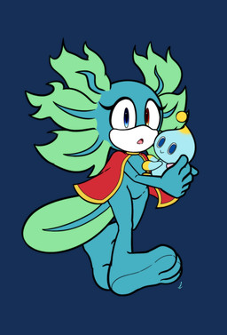 barefoot blue_eyes breasts cape clothing duo feet female fur green_body green_fur green_hair green_tail hair loli multicolored_eye nude red_eyes small_breasts tail thick_thighs wide_hips young xxkenthewolfxx sega sonic_the_hedgehog_(series) fan_character amphibian aquatic axolotl chao_(sonic) mole_salamander salamander absurd_res alpha_channel flat_colors hi_res