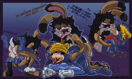 3_toes 4_fingers andromorph andromorph/male anthro armpit_hair beanie black_hair blue_body blush blush_lines bodily_fluids body_blush body_hair brown_body brown_fur buckteeth censored_text cheek_tuft chest_tuft claws clothing cum cum_in_vagina cum_inside curling_toes dialogue duo ears_back eyes_closed facial_tuft fangs feet feet_up finger_fetish finger_in_mouth finger_lick finger_play fingers floppy_ears french_kissing from_behind_position from_front_position front_view fucked_silly fur genital_fluids genitals gloves hair handwear hat headgear headwear heart_eyes heart_symbol holding_head hug hugging_object hugging_pillow intersex intersex/male intimate kerchief kissing legs_up licking long_hair looking_pleasured male mating_press messy_hair moan motion_lines must neck_bulge nude open_mouth penetration penis pillow pivoted_ears rear_view sex shaking side_view size_difference spread_legs spreading sweat tail teeth text toes tongue tongue_out toony trembling tuft vaginal vaginal_fluids vaginal_penetration vulva vulva_blush whiskers x-ray_view vinzin_(artist) crafty_echo bat hare lagomorph leporid mammal wingless_bat 2026 5:3 absurd_res hi_res multiple_scenes portrait spanish_text three-quarter_portrait