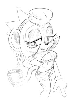 anthro biped breasts cleavage closed_smile clothed clothed_anthro clothed_female clothing eyelashes female female_anthro gloves half-closed_eyes handwear looking_at_viewer mouth_closed narrowed_eyes sash smile solo tail drawfug_01 idw_publishing sega sonic_the_hedgehog_(comics) sonic_the_hedgehog_(idw) sonic_the_hedgehog_(series) nameless_character haplorhine mammal monkey primate 2026 hi_res monochrome sketch