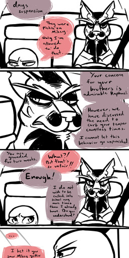 alternate_universe anthro beard bodily_fluids car clothed clothing dialogue driving duo eyebrows facial_hair green_eyes inside_car inside_vehicle male master notched_shell seat_belt shell speech_bubble sweat sweatdrop text thick_eyebrows vehicle young young_anthro inkyfrog teenage_mutant_ninja_turtles master_splinter raphael_(tmnt) brown_rat mammal murid murine rat reptile rodent scalie turtle 2017 absurd_res comic english_text hi_res long_image tall_image adopted_(lore) adopted_son_(lore) adoptive_father_(lore)