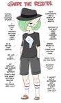 absurd_res bodily_fluids clothed clothing dialogue english_text eyewear female_(lore) gardevoir generation_3_pokemon gentoo glasses green_hair hair hat headgear headwear hi_res nintendo not_furry pokemon pokemon_(species) profanity redditor_gardevoir saltyxodium solo sweat text white_body