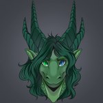 anthro green_body green_hair hair heterochromia horn long_hair looking_at_viewer male scales simple_background snout solo wide_snout fanaya mythology dragon mythological_creature mythological_scalie scalie 1:1 2023 digital_drawing_(artwork) digital_media_(artwork) headshot_portrait hi_res portrait shaded signature