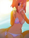 anthro bikini bikini_bottom breasts brown_eyes brown_hair clothed clothing dessert dripping dutch_angle female food fur hair heart_print heart_print_clothing heart_symbol ice_cream navel orange_body orange_fur pattern_bikini pattern_clothing pattern_swimwear polka_dot_bikini skimpy solo spots striped_bikini striped_clothing striped_swimwear stripes swimwear tight_clothing triangle_bikini two-piece_swimsuit wide_hips miu peaches_(miu) mammal rodent sciurid tree_squirrel 2013 digital_media_(artwork) shaded