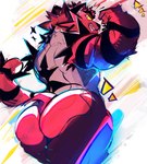 anthro barazoku biceps black_body black_fur butt butt_focus fist fur grey_body grey_fur looking_at_viewer male muscular nude pubes red_body red_fur simple_background solo tail yellow_sclera fluffos nintendo pokemon felid generation_7_pokemon incineroar mammal pokemon_(species) hi_res