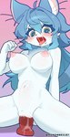 abdominal_bulge anthro areola big_breasts biped blue_body blue_eyes blue_hair blush bodily_fluids breasts cheek_tuft chest_tuft clitoris cute_fangs dildo dildo_in_pussy dildo_insertion eyebrow_through_hair eyebrows eyelashes eyelashes_through_hair facial_tuft fangs female female_anthro fixed_dildo fixed_toy genital_fluids genitals glistening glistening_body glistening_breasts gradient_background hair heart_pupils long_hair looking_pleasured masturbation navel nipples nude penetration pink_areola pink_nipples pink_nose pussy saliva saliva_string sex_toy sex_toy_in_pussy sex_toy_insertion simple_background solo spread_legs spreading teeth thick_eyelashes tongue tongue_out translucent translucent_hair tuft twitter_handle vaginal vaginal_fluids vaginal_masturbation vaginal_penetration white_body nononn03187 mammal 2025 digital_media_(artwork) hi_res