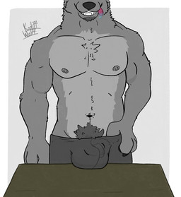 anthro belly_hair belly_tuft biceps big_bulge big_muscles biped bodily_fluids body_hair boxer_briefs boxer_briefs_only boxers_(clothing) broad_shoulders bulge chest_tuft clothed clothing cocky detailed_bulge dripping drooling faceless facial_hair fur furniture gesture goatee grey_body grey_fur grey_nipples hand_gesture hand_on_hip happy_trail looking_at_viewer male male_anthro mature_anthro mature_male muscular muscular_anthro muscular_male navel nipples pecs saliva smug solo stocky table teeth thumb_in_waistband tongue tongue_out topless topless_anthro topless_male trapezius tuft underwear underwear_only kodiff_wolff canid canine canis mammal wolf alternate_version_at_source hi_res