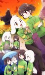 blush chair clothed clothing collar cooking duo flower fur furniture male male/male paws petals plant raining red_eyes smile sunset umbrella white_body white_fur young porygonleft undertale undertale_(series) asriel_dreemurr asriel_dreemurr_(god_form) boss_monster_(undertale) bovid caprine human mammal monster