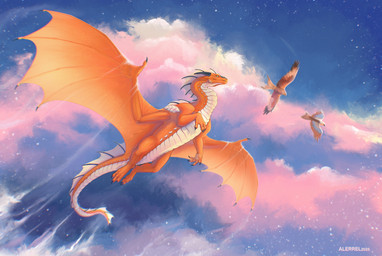 action_pose cloud detailed_background feral flying male orange_body orange_scales pink_cloud pose scales sky solo star wings alerrel european_mythology mythology kyreion avian bird dragon mythological_creature mythological_scalie scalie western_dragon winged_dragon 2025 full-length_portrait hi_res portrait