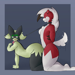 all_fours anal anal_penetration angry anthro big_butt butt collar doggystyle duo fangs from_behind_position frown hands_behind_back kneeling leash leash_pull looking_back male male/male markings mask penetration power_bottom pupils scowl sex slit_pupils smile smirk smug tail tail_motion tailwag teeth thick_thighs i_will_dance_only_if_the_beat_is_funky nintendo pokemon canid canine canis felid feline generation_7_pokemon generation_9_pokemon lycanroc mammal meowscarada midnight_lycanroc pokemon_(species) wolf 1:1 absurd_res hi_res