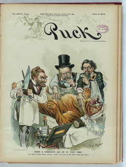 apron bandage bandaged_head beard bottle bow_tie brown_hair clothing container corkscrew crowbar declawed facial_hair feral fur gesture group hair hand_gesture hat headgear headwear holding_knife holding_knife_sharpener holding_object imminent_death knife log lying male mustache name_on_clothing necktie orange_body orange_fur pointing political_cartoon politics saw sharp_teeth sharpening_knife striped_body stripes suit teeth toolbox tools top_hat wood charles_taylor public_domain carl_schurz charles_pankhurst tammany_tiger william_grace felid human mammal pantherine tiger 1895 19th_century absurd_res ancient_art hi_res signature