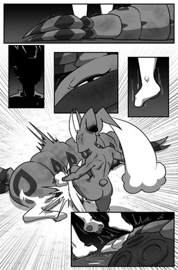 ambiguous_feral ambiguous_gender angry anthro biped black_sclera breasts bunny_costume clothed clothed_feral clothing costume defeated duo featureless_breasts female female_anthro feral fight kick lying on_ground on_side pain quadruped shadow_face wounded cuchuflin nintendo pokemon arthropod generation_4_pokemon generation_5_pokemon lopunny myriapod pokemon_(species) scolipede 2026 absurd_res comic digital_drawing_(artwork) digital_media_(artwork) greyscale hi_res monochrome male_(lore)