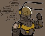 antennae_(anatomy) anthro armor dialogue female headgear helmet mommy_kink offscreen_character skull_symbol solo speech_bubble text wearing_helmet rem_phase helldivers n-2_(rem_phase) arthropod bee hymenopteran insect 2024 absurd_res english_text hi_res