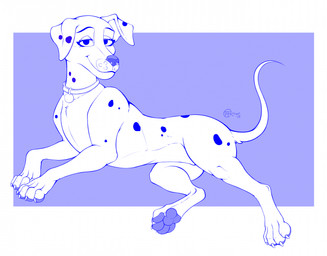 claws collar collar_only collar_tag female feral fur half-closed_eyes looking_at_viewer lying markings mouth_closed narrowed_eyes nude on_side paws raised_tail smile smiling_at_viewer solo spots spotted_body spotted_fur tail jimfoxx 101_dalmatians disney perdita canid canine canis dalmatian domestic_dog mammal 2025 hi_res signature