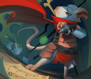 3_fingers 3_toes all_fours ambiguous_feral ambiguous_gender anthro armor belt belt_buckle black_belt bone brown_armor buckle cape cheese claws closed_frown clothed clothed_anthro clothed_male clothing crossed_arms dairy_products dot_eyes dutch_angle eye_scar facial_scar feet feral finger_claws fingers food frown fur gauntlets gloves group handwear light long_tail male male_anthro map melee_weapon mouth_closed no_eyebrows notched_ear red_cape red_clothing red_eyes scar semi-anthro simple_eyes standing stone_floor sword sword_on_back tail tan_claws tan_nose tan_scar toes trio weapon whiskers white_body white_fur federico_maria_cugliari hasbro magic:_the_gathering wizards_of_the_coast marrow-gnawer marrow-gnawer_(magic_the_gathering) mammal mouse murid murine rodent 2025 adobe_photoshop_(artwork) colored digital_drawing_(artwork) digital_media_(artwork) english_description hi_res lighting shaded