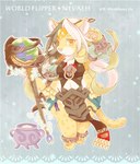 3_toes anklet anthro bracelet breasts cauldron clothed clothing ear_piercing ear_ring feet female fingers fur hair holding_object jewelry looking_at_viewer markings pawpads piercing ring_piercing simple_background solo spots spotted_body spotted_fur staff standing toes topwear white_body white_fur yellow_body yokikana_yk cygames world_flipper nevia_(world_flipper) felid mammal pantherine tiger digital_media_(artwork)