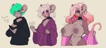anthro big_breasts big_nipples bimbo_anthro bimbofication bimbofied black_clothing black_hoodie black_topwear blue_eyes breast_expansion breasts brown_body brown_fur clothing expansion eye_color_transformation eyeshadow female fur green_eyes green_hair hair hair_color_change hoodie huge_breasts huge_nipples hypnotic_eyes lips lipstick makeup nipple_piercing nipples piercing pink_eyes pink_hair red_eyeshadow red_lipstick simple_background solo tan_background text thick_lips topwear scarfyace trish_(scarfyace) mammal murid murine rat rodent english_text hi_res